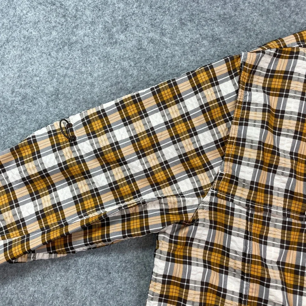 Orvis Mens Shirt L Plaid (Yellow, White, Brown, Gray) Plaid Long Sleeve
